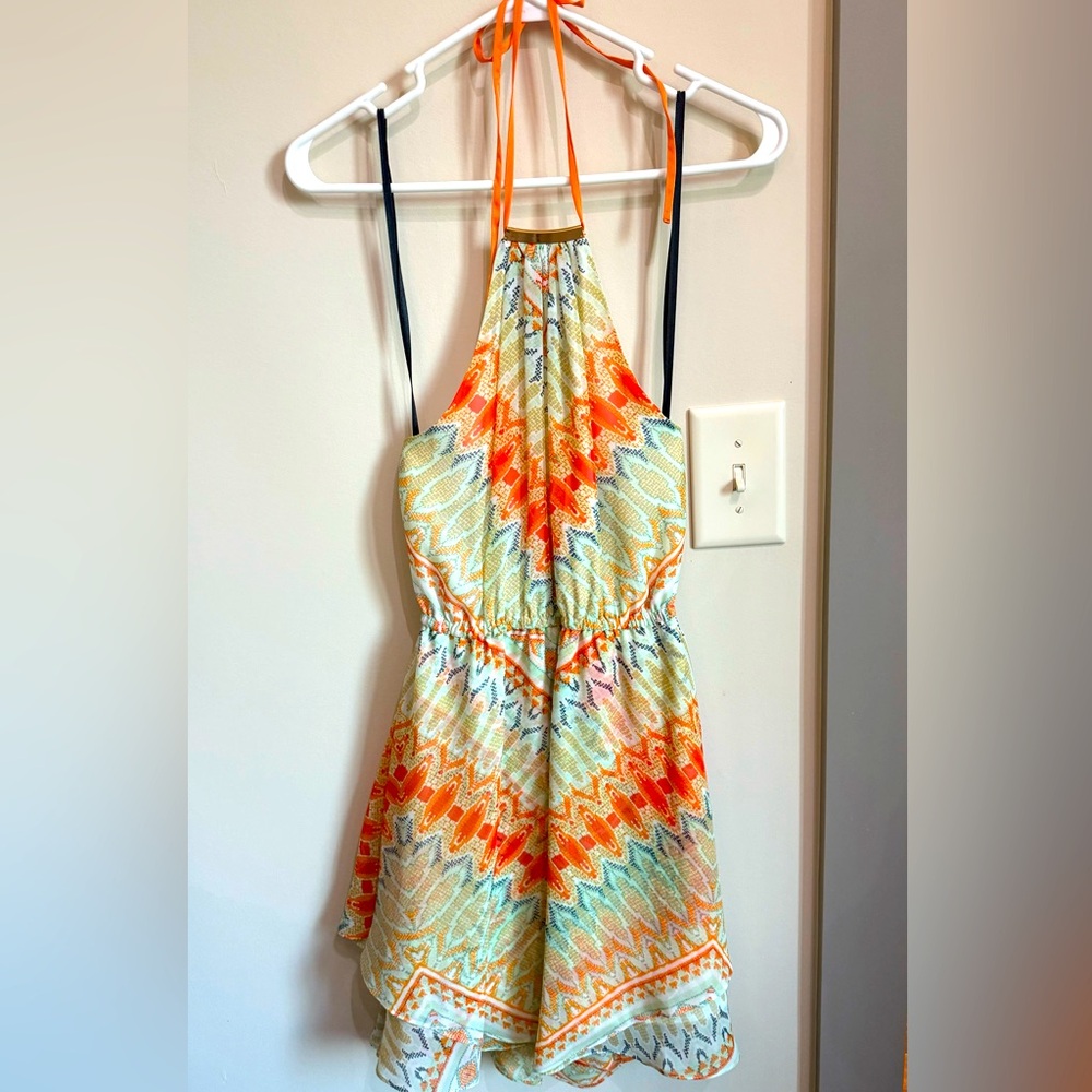 Bebe Colorful Halter Dress with Pattern